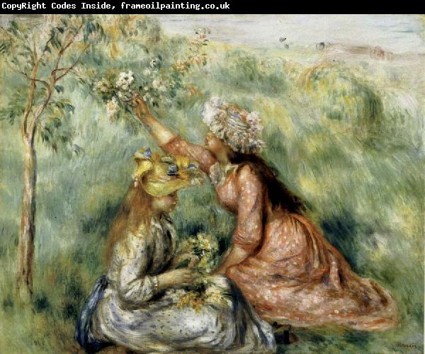 Pierre Renoir Girls Picking Flowers in a Meadow